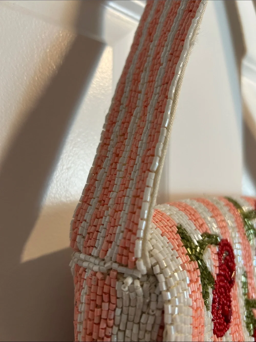 NWT Hand Crafted in India Beaded Striped Cherry Pattern Shoulder Bag